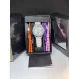 AN AVAIATOR WRIST WATCH WITH INTER CHANGABLE STRAPS IN A PRESENTATION BOX SEEN WORKING BUT NO
