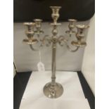 A HEAVY WHITE METAL FIVE BRANCHED CANDLEABRA HEIGHT 52CM
