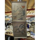 TWO FRAMED ORIENTAL PRINTS ON RICE PAPER