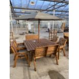 AN AS NEW EX DISPLAY CHARLES TAYLOR PATIO FURNITURE SET COMPRISING OF A LARGE SQUARE TABLE, FOUR