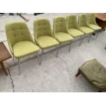 A SET OF SIX GREEN FABRIC 'SHANGHAI' CHAIRS ON POLISHED CHROME LEGS