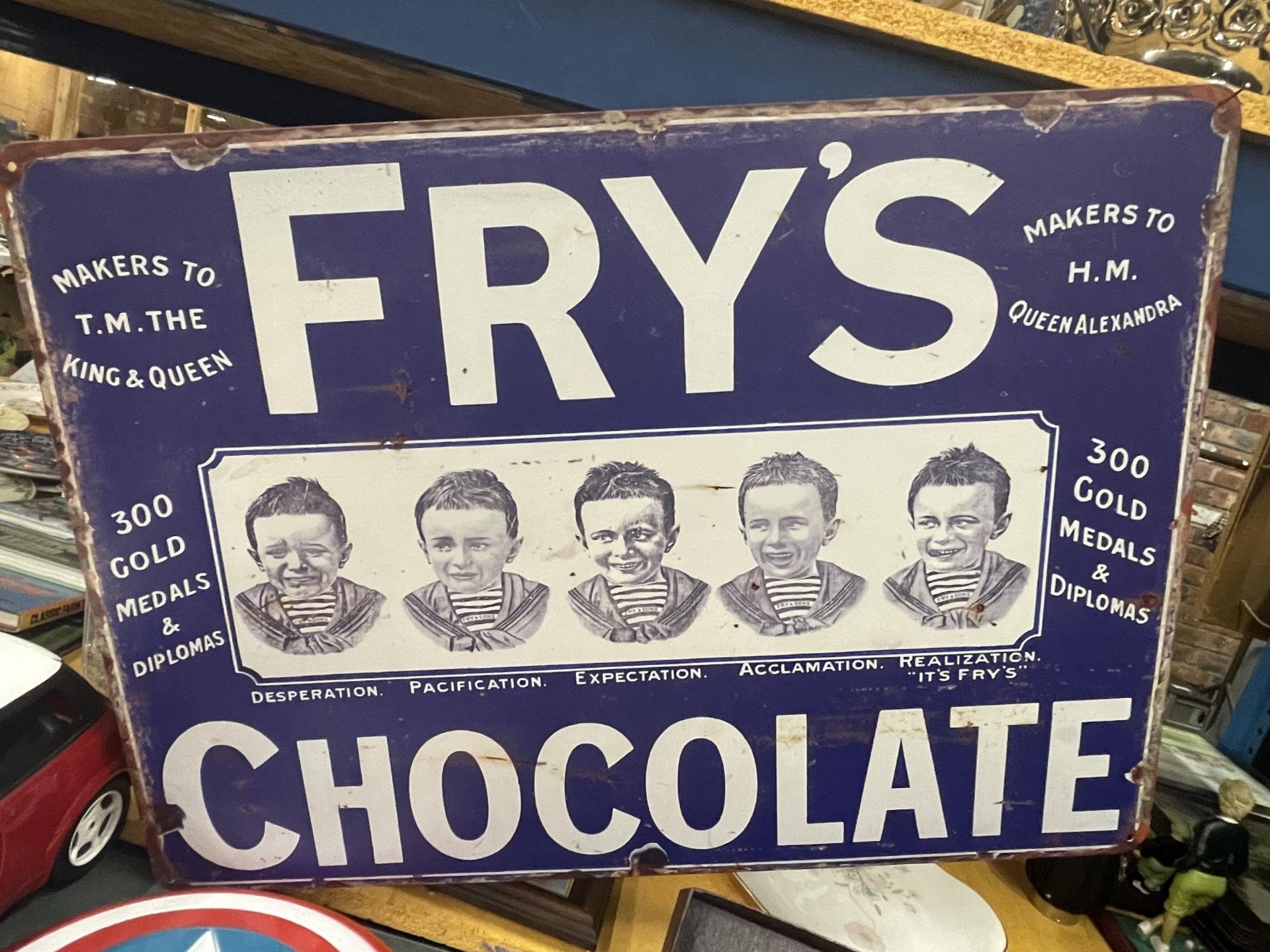 A LARGE 'FRY'S CHOCOLATE' ADVERTISING METAL SIGN 70CM X 50CM