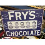 A LARGE 'FRY'S CHOCOLATE' ADVERTISING METAL SIGN 70CM X 50CM