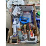 AN ASSORTMENT OF TOOLS TO INCLUDE SCREW DRIVERS AND DRILL BITS ETC