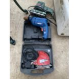 THREE POWER TOOLS TO INCLUDE A PALM SANDER, A DRAPER DRILL AND A BOSCH SANDER