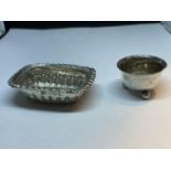 TWO HALLMARKED SILVER MINIATURE POTS ROUND BEING LONDON AND THE RECTANGULAR BIRMINGHAM
