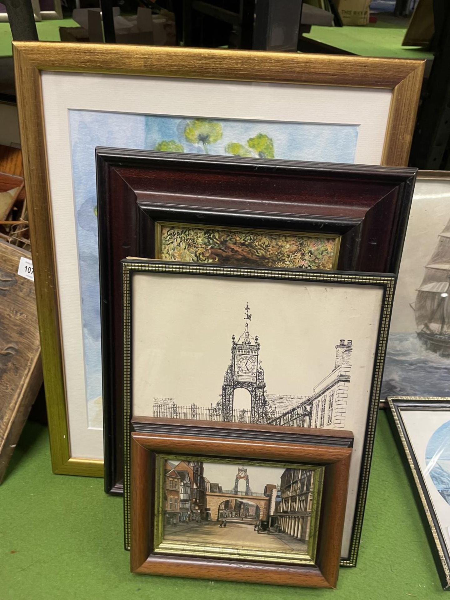 A QUANTITY OF FRAMED PRINTS TO INCLUDE SHIPS, FLORAL, ETC