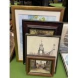 A QUANTITY OF FRAMED PRINTS TO INCLUDE SHIPS, FLORAL, ETC