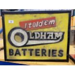 AN 'I TOLD EM' OLDHAM BATTERIES ILLUMINATED BOX SIGN, 39 X 50 X 10CM