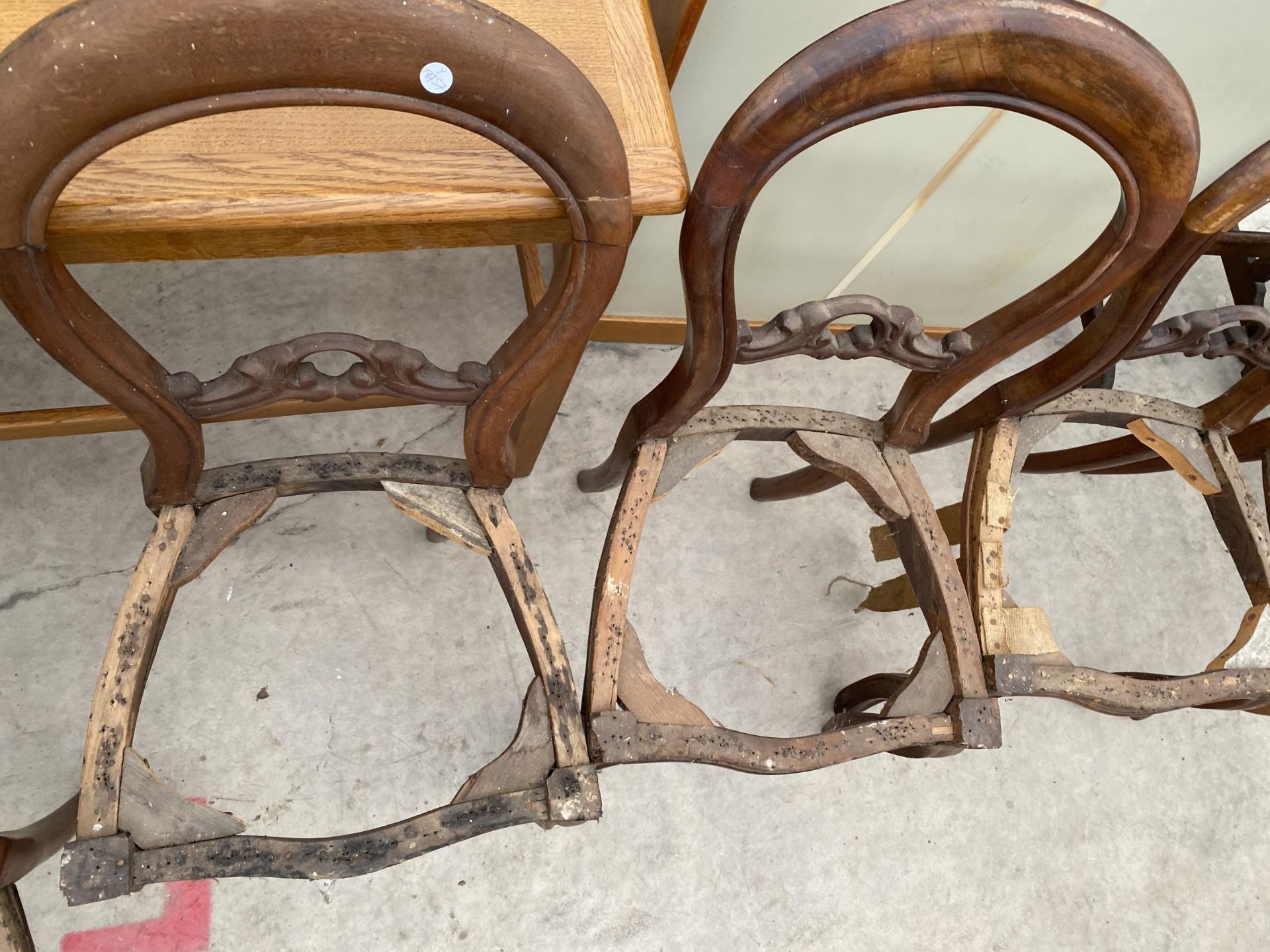 A SET OF SIX VICTORIAN MAHOGANY DINING CHAIRS, LACKING SEATS - Image 3 of 3