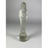 A ROYAL LEERDAM ART DECO STYLE FROSTED GLASS MODEL OF MADONNA & CHILD BY STEF UITERWALL, SIGNED TO