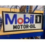A MOBIL 1 MOTOR OIL ILLUMINATED BOX SIGN, 58 X 26 X 10CM