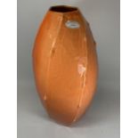 A PORTUGUESE CACTUS DESIGN 'FARVAL' ORANGE VASE, HEIGHT 45CM