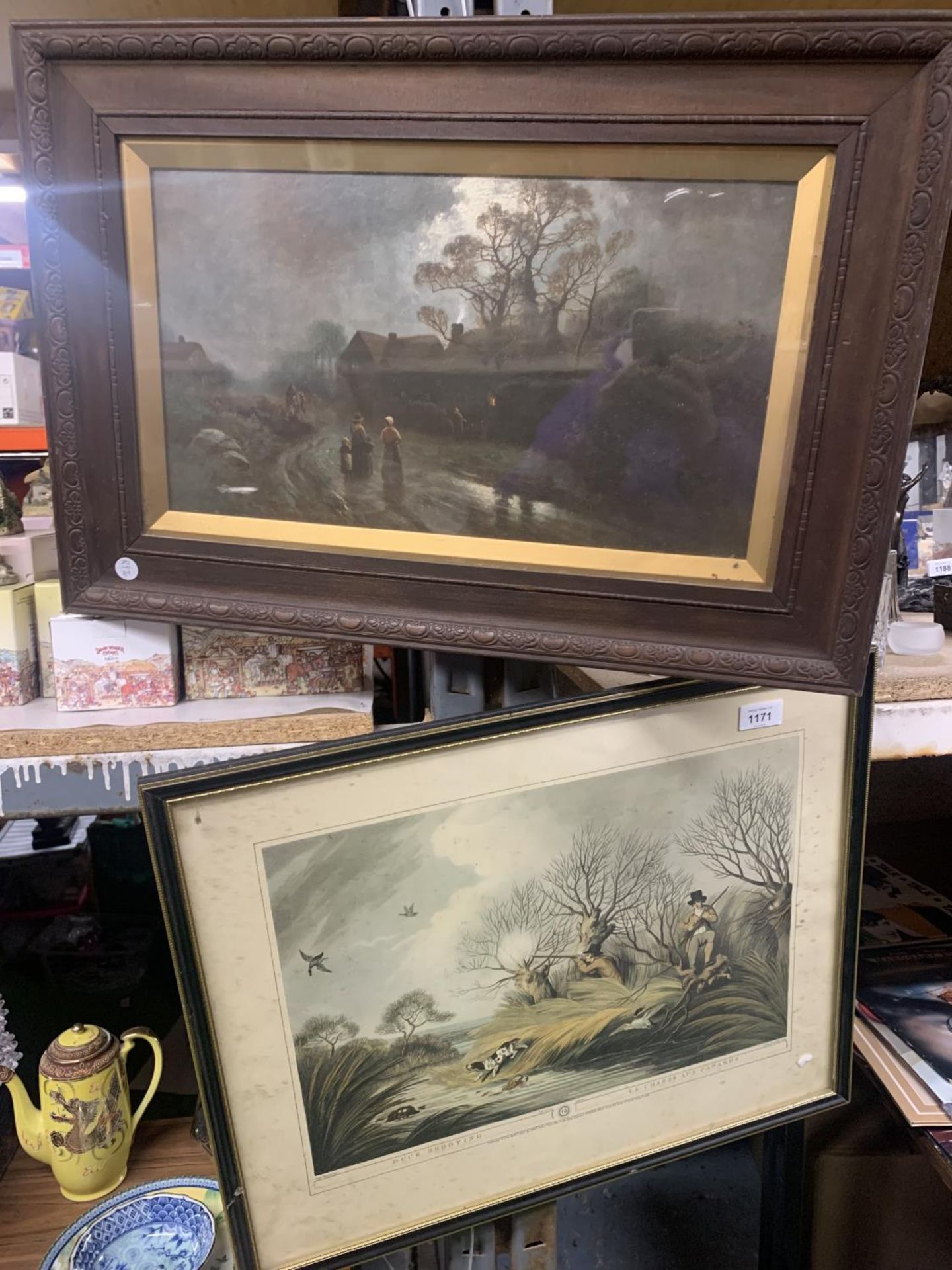 TWO FRAMED VINTAGE PRINTS TO INCLUDE 'DUCK SHOOTING'