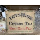 A VINTAGE CEYLON TEA BOX HEIGHT 17CM, WIDTH 20.5CM DEPTH 16CM