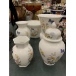 A COLLECTION OF AYNSLEY COTTAGE GARDEN CHINA TO INCLUDE VASES - ONE A/F, A PLANTER AND LIDDED JAR