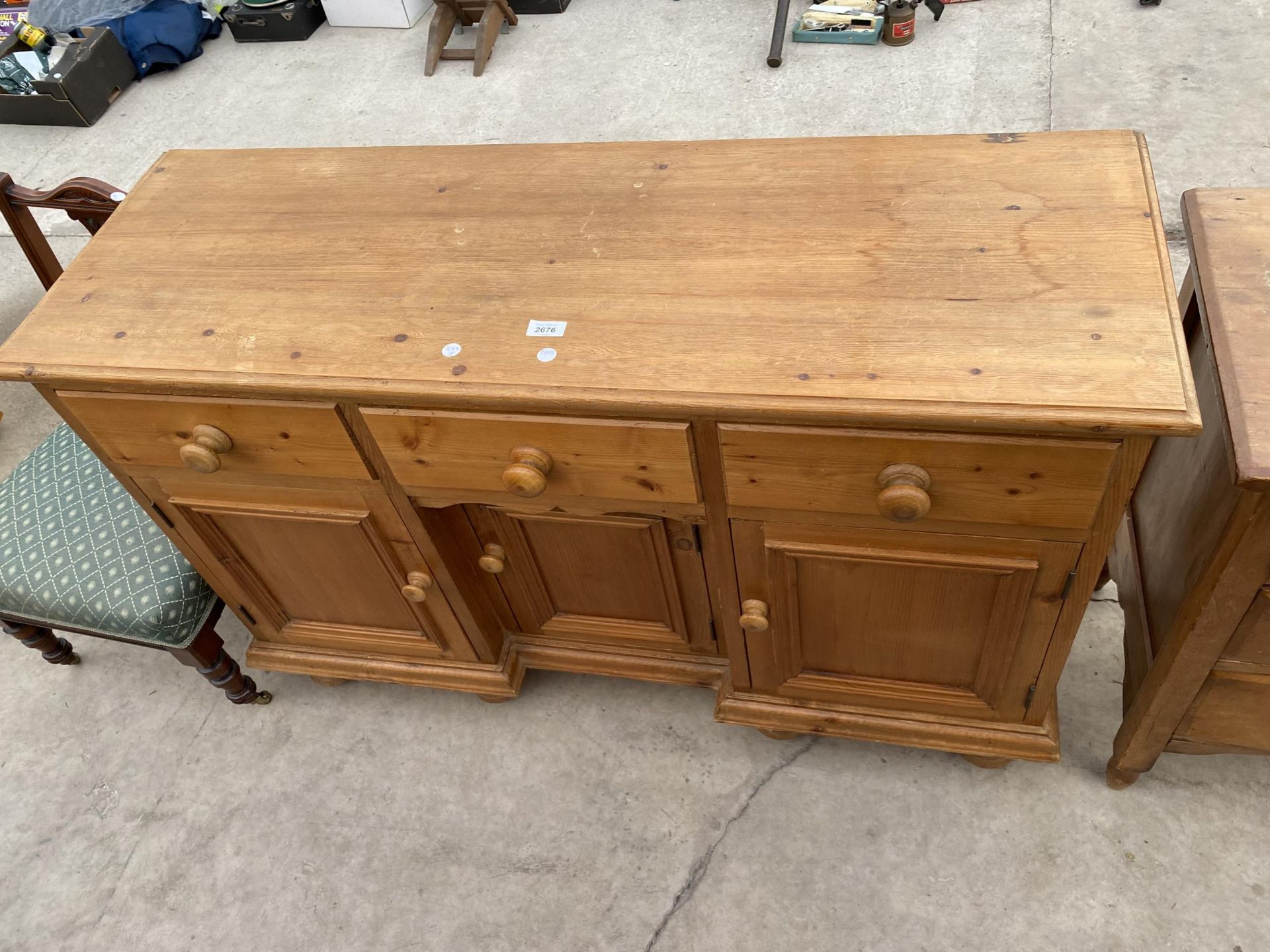 A MODERN PINE BREAKFRONT KITCHEN DRESSER BASE, 48" WIDE