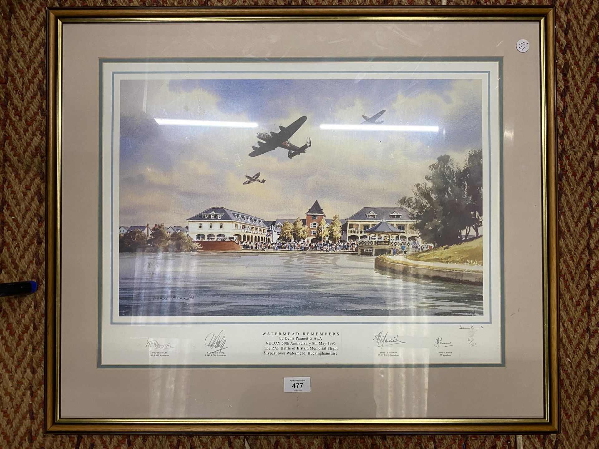 A LIMITED EDITION 414/500 SIGNED COLOUR PRINT OF "WATERMEAD REMEMBERS" DATED 1995, 45CM X 58CM
