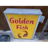 A WALL MOUNTED GOLDEN FISH TAKEWAY SIGN