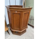 A VICTORIAN OAK OCTAGONAL PULPIT WITH CARVED PANELS, 46" ACROSS