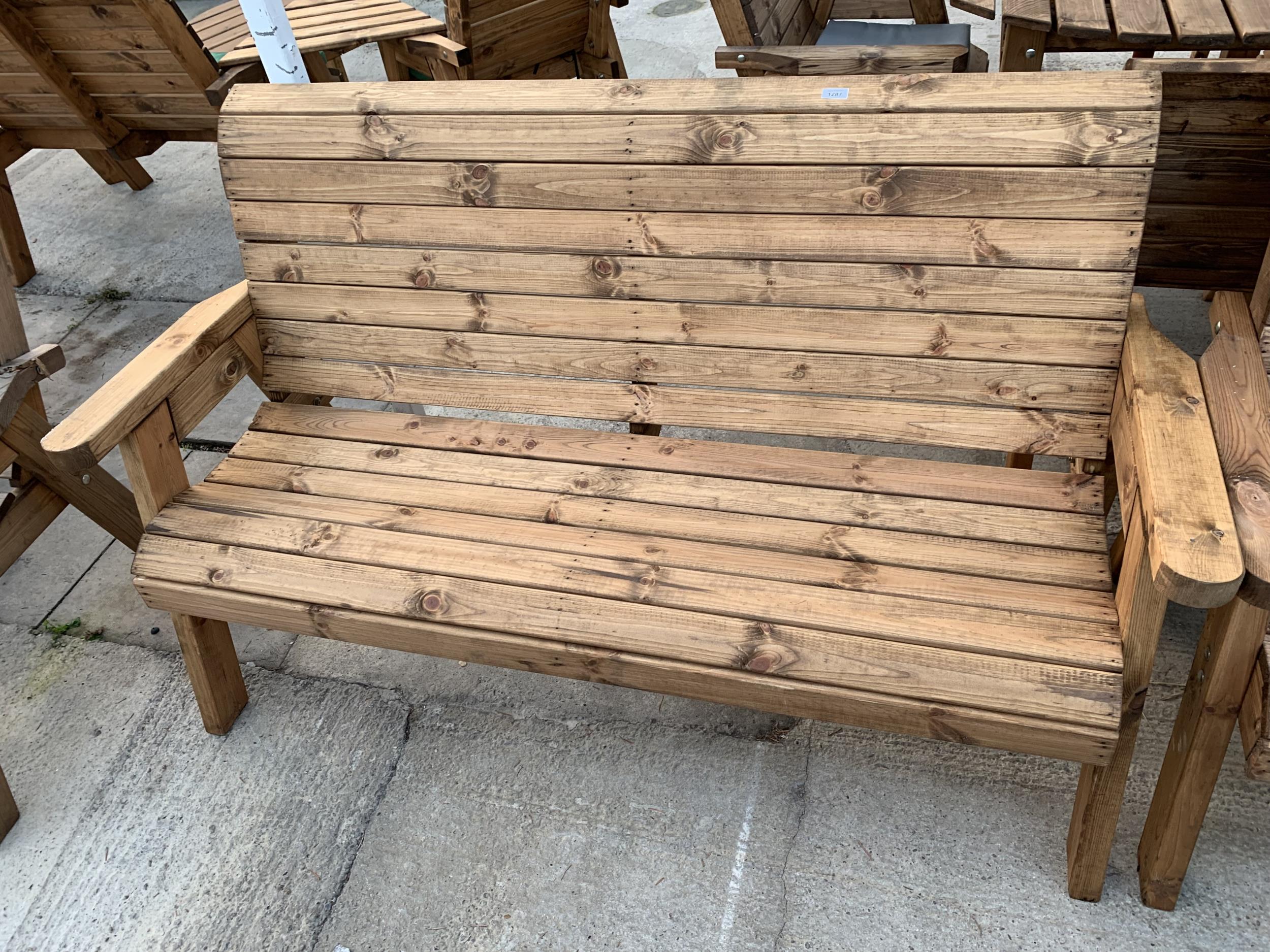 AN EX DISPLAY CHARLES TAYLOR THREE SEATER GARDEN BENCH (ONE SLAT NEEDS REATTATCHING) *PLEASE NOTE