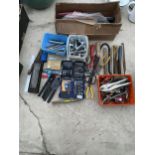 AN ASSORTMENT OF TOOLS TO INCLUDE CLAMPS, PLIERS, SPANNERS AND DRILL BITS ETC