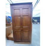 A GEORGE III OAK FULL LENGTH PANELLED FOUR DOOR CORNER CUPBOARD, 41" WIDE, 77" HIGH AND 22" DEEP