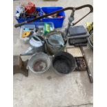 AN ASSORTMENT OF GALVANISED ITEMS TO INCLUDE TWO BUCKETS AND A WATERING CAN