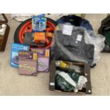 AN ASSORTMENT OF AUTOMOBILE ITEMS TO INCLUDE A SPARE WHEEL, CAR MATS AND HAYNES MANUALS ETC