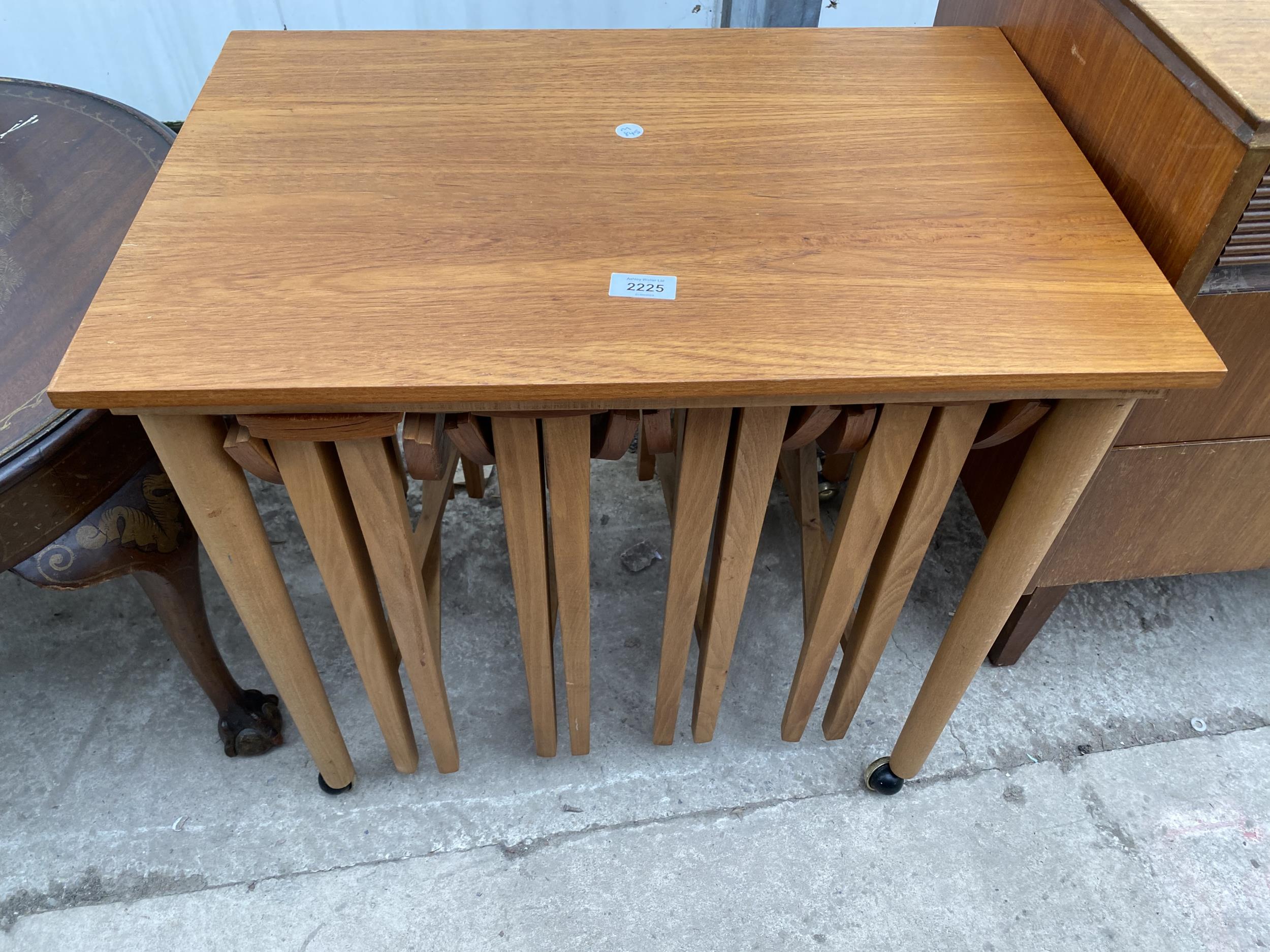 RETRO TEAK NESTING TABLES, FOUR BEING DROP-LEAF