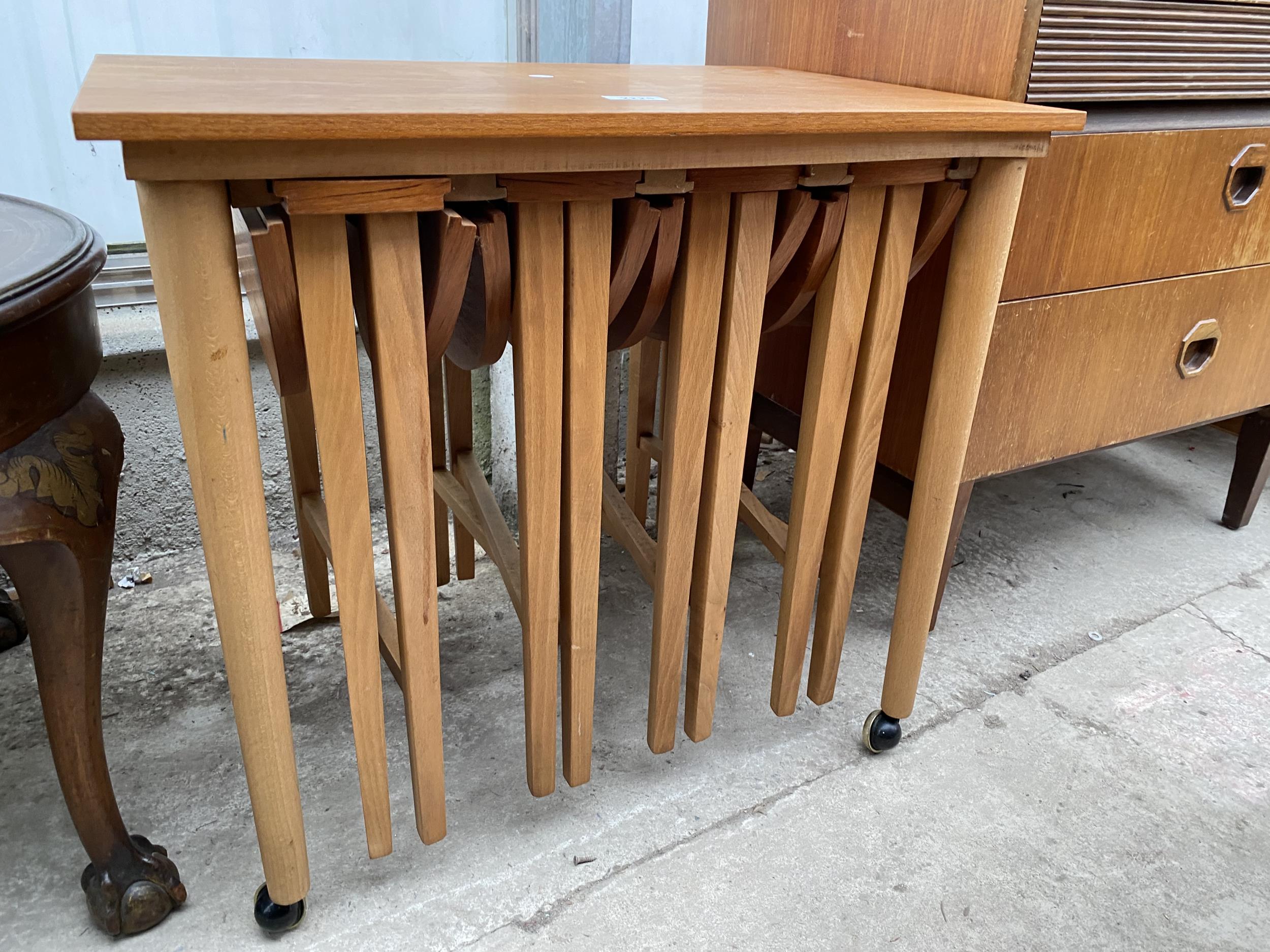 RETRO TEAK NESTING TABLES, FOUR BEING DROP-LEAF - Image 2 of 4