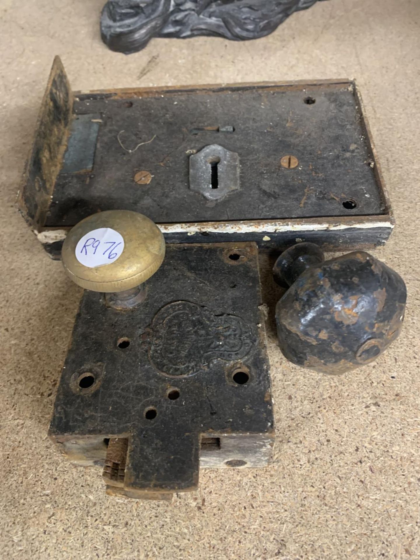 TWO VINTAGE LOCK MECHANISMS WITH DOOR KNOBS