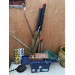 AN ASSORTMENT OF FISHING TACKLE TO INCLUDE RODS, NETS AND FLOATS ETC