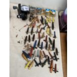 AN ASSORTMENT OF FISHING TACKLE TO INCLUDE AN ABU REEL, HOOKS AND LURES ETC
