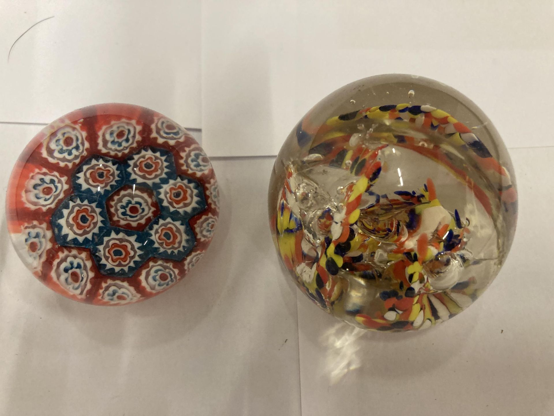 TWO GLASS PAPERWEIGHTS TO INCLUDE A MILLEFIORI STYLE - Image 2 of 2