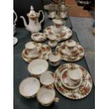A ROYAL ALBERT 'OLD COUNTRY ROSES' COFFEE/TEASET TO INCLUDE A COFFEE POT, CREAM JUGS, SUGAR BOWLS,