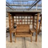 AN AS NEW EX DISPLAY CHARLES TAYLOR TWO SEATER BENCH WITH CANOPY AND SIDE TABLES *PLEASE NOTE VAT TO