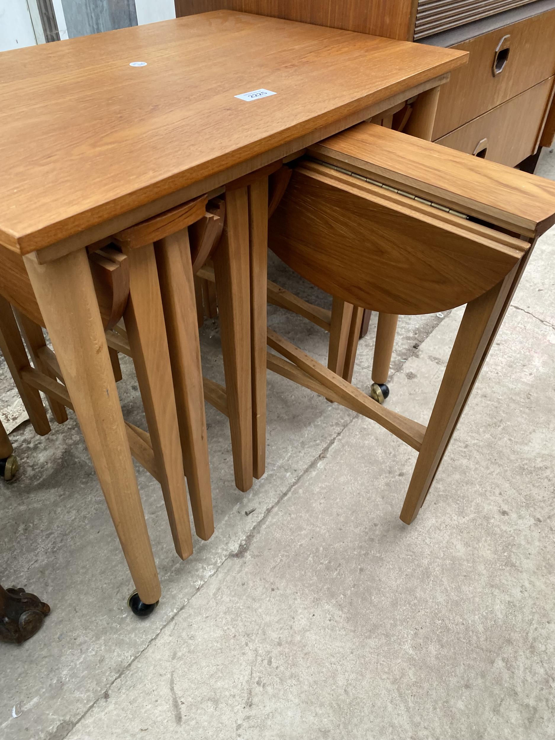 RETRO TEAK NESTING TABLES, FOUR BEING DROP-LEAF - Image 3 of 4