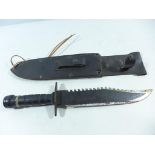 A SURVIVAL KNIFE AND SCABBARD, 25CM BOWIE BLADE