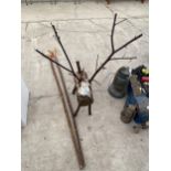 TWO WALKING STICKS AND A REINDEER LOG FIGURE