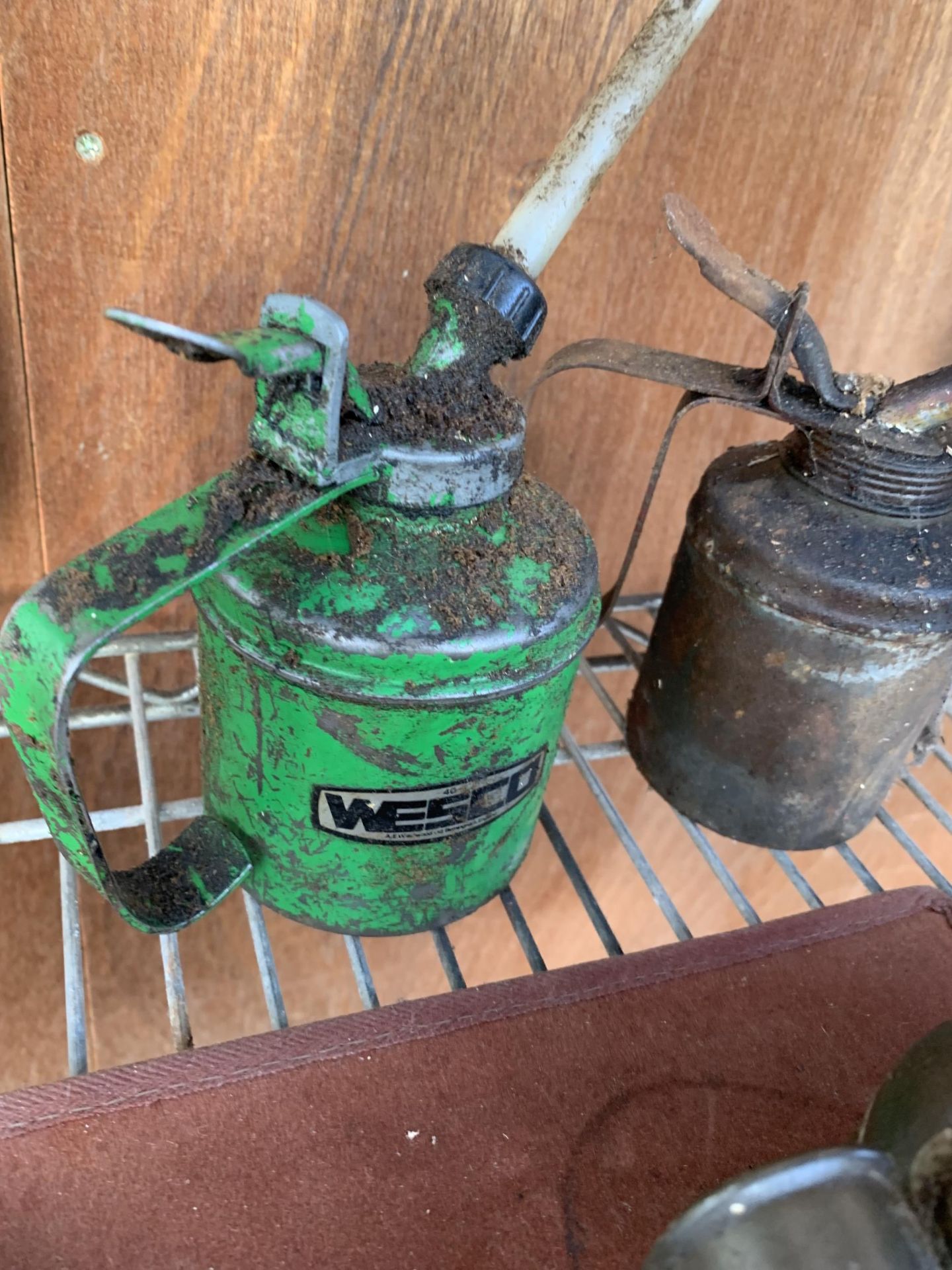 THREE VINTAGE PUMP ACTION OIL CANS TO INCLUDE A WESCO ETC - Image 2 of 2