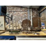 THREE WOODEN MODELS OF SHIPS TO INCLUDE 'CUTTY SARK', 'CARABELA ESPANOLA SIGLO XVI, PLUS ONE OTHER