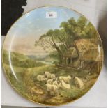 A HANDPAINTED COPELAND WALL CHARGER WITH AN IMAGE OF SHEEP - DIAMETER 31CM