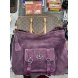 A PURPLE MULBERRY SUEDE BAG AND AN LV BAG