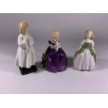 A GROUP OF THREE SMALL ROYAL DOULTON LADY FIGURES, BEDTIME HN1978, AFFECTION HN2236 & PENNY HN2338