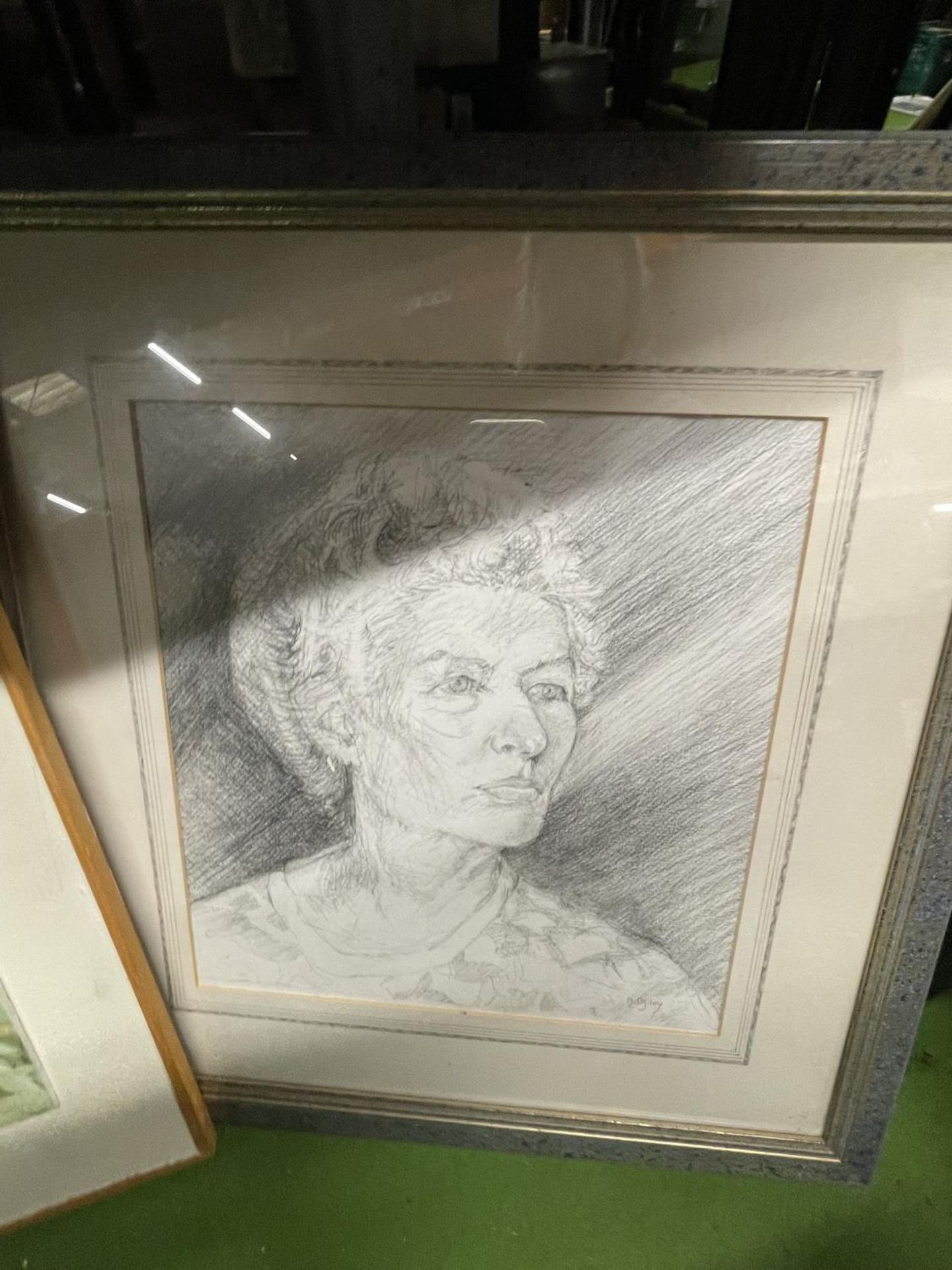 A PENCIL SKETCH OF A LADY SIGNED A OGILVY PLUS AN ABSTACT SIGNED ALICE OGILVY - Image 3 of 3