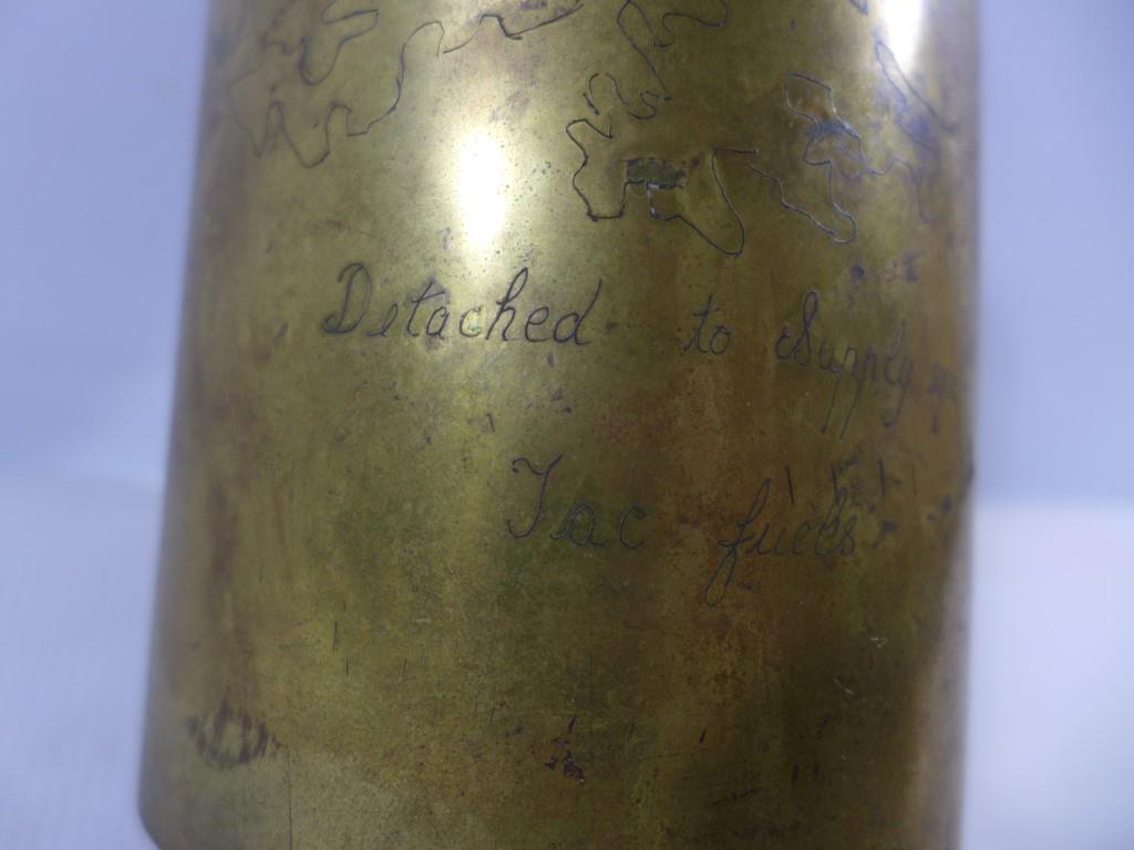 A FALKLAND ISLANDS 105MM SHELL CASE DATED 1978, THE 17CM HIGH SHELL CASE WITH INSCRIPTION 'PTE NASIR - Image 3 of 6