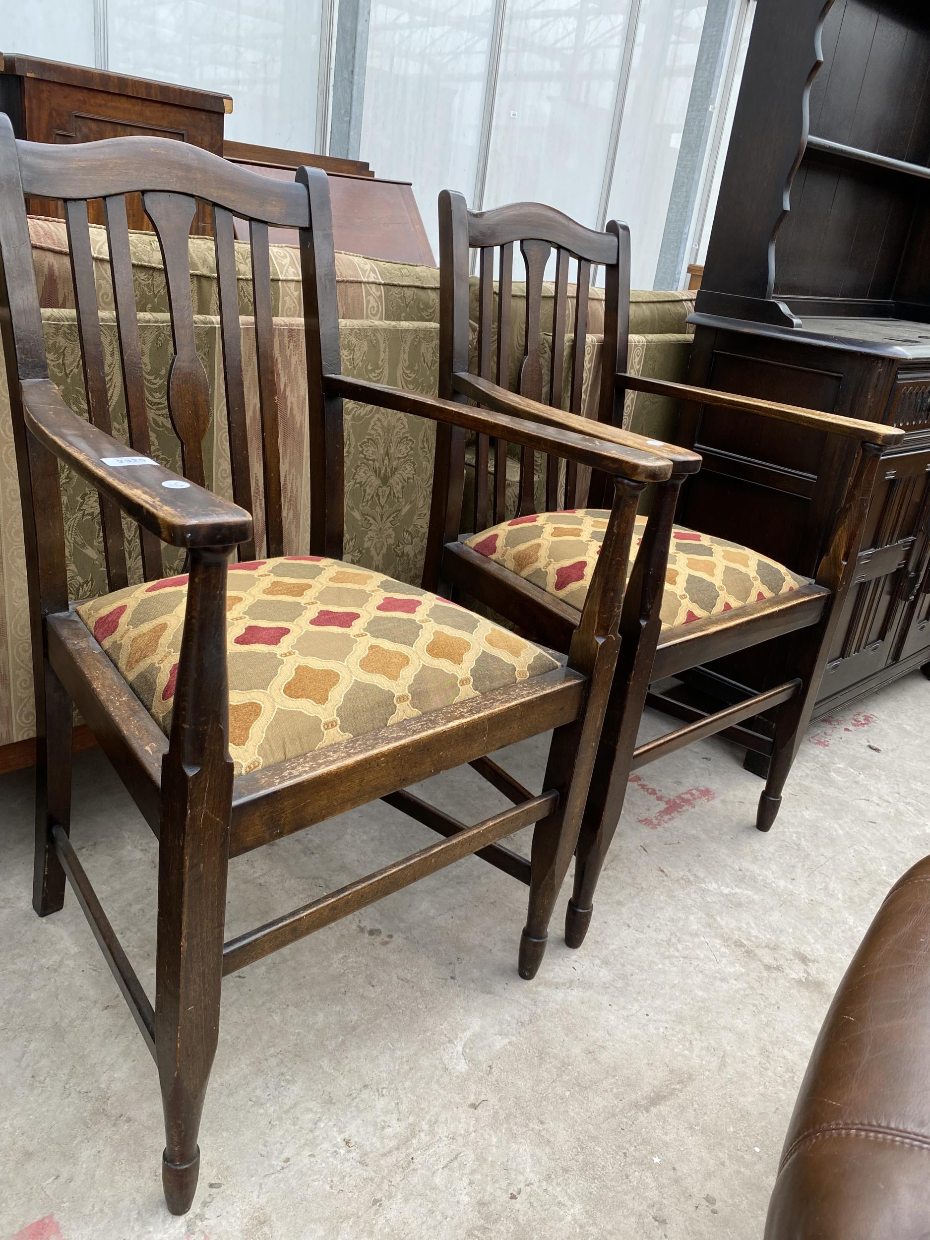 A PAIR OF MID 20TH CENTURY BEECH ELBOW CHAIRS - Image 2 of 2