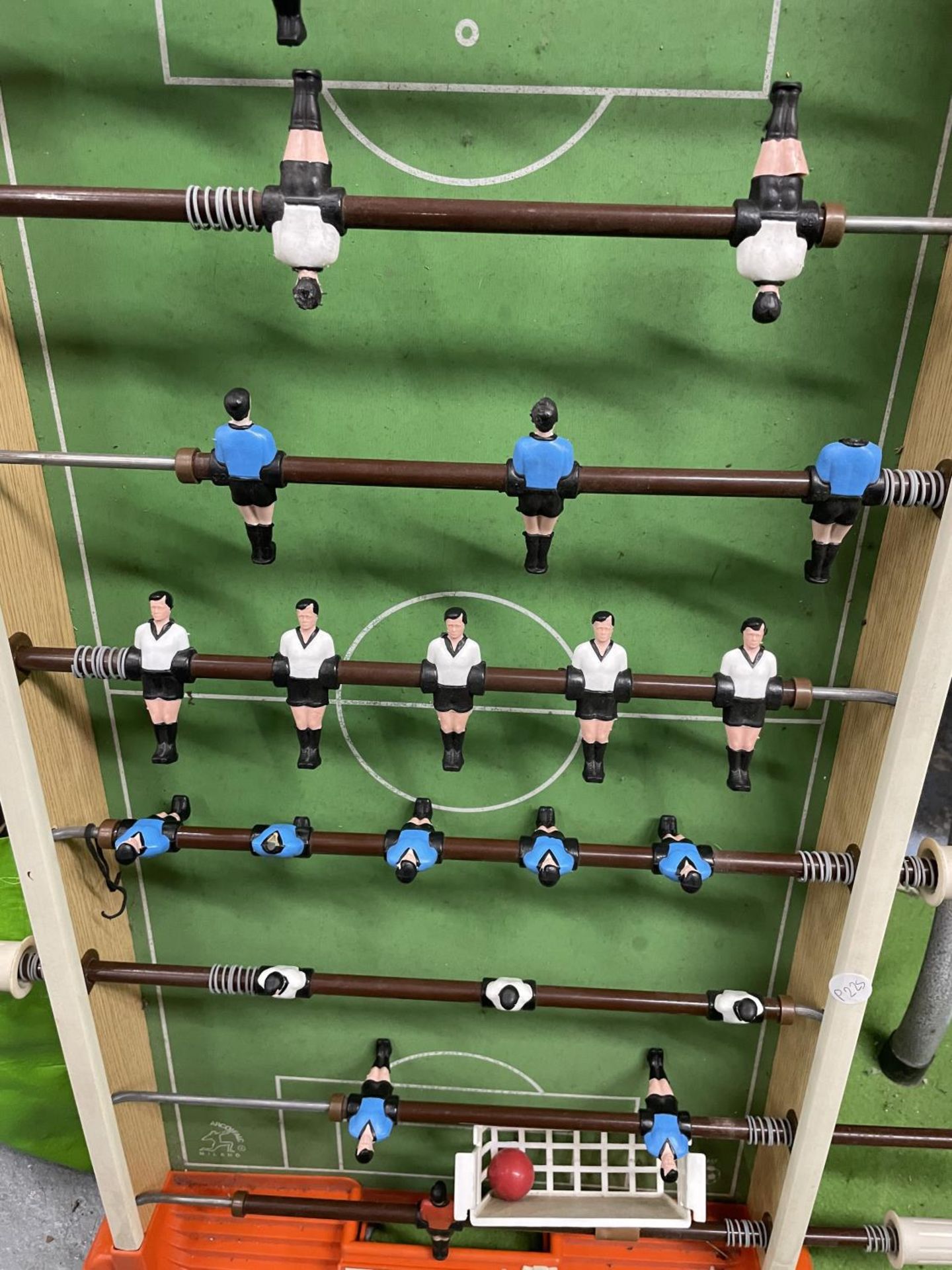 A VINTAGE TABLE SOCCER GAME - ONE PLAYER HAS LOST HIS HEAD, WIDTH 45CM, LENGTH APPROX 89CM - Image 2 of 2