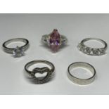 FIVE VARIOUS SILVER RINGS